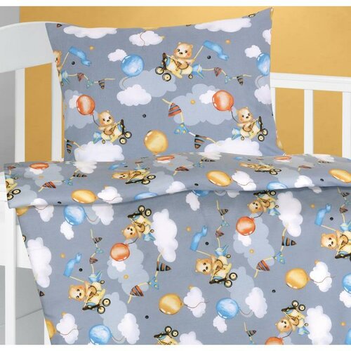 Bellatex Dziecięca pościel bawełniana do łóżeczka Agáta Miś szary, 90 x 135 cm, 45 x 60 cm