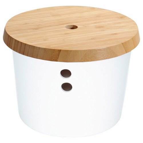 Kesper 32622 Cutie de depozitare dinplastic/bambus, albă, diametru 21 cm