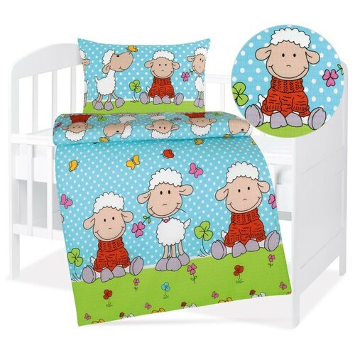 Bellatex Otroška krep posteljnina Agáta Ovečka modra, 90 x 135 cm, 45 x 60 cm