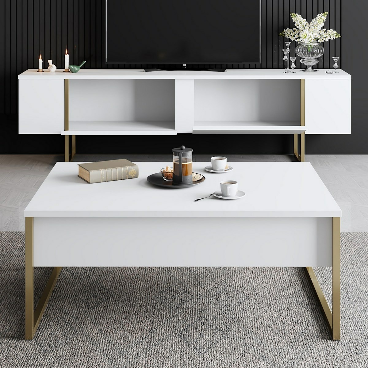 Televízny stolík Luxe White and Gold