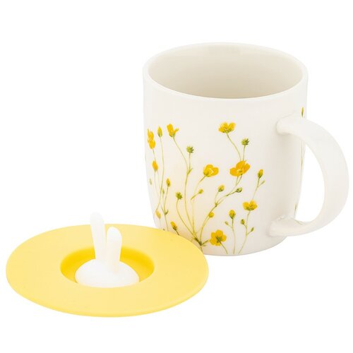 Altom Porcelanasti skodelica Marigolds ssilikonskim pokrovčkom, 360 ml