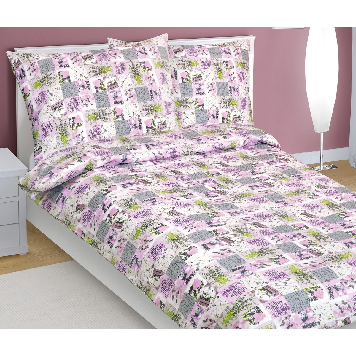 Bellatex Patchwork ágyneműhuzat lila, 140 x 220 cm, 70 x 90 cm, 140 x 220 cm, 70 x 90 cm termék 2. képe