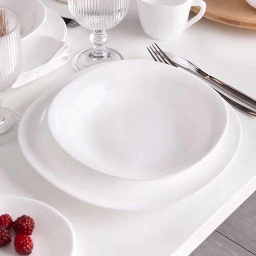 Altom Set of deep plates made of opal glass Whiteharmony 22.5 cm, 6 pcs