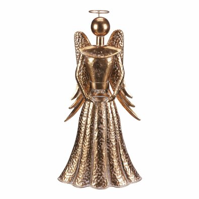 Decorație metalică de Crăciun Înger 49 cm, pahar pentru ceai, lumânare, auriu