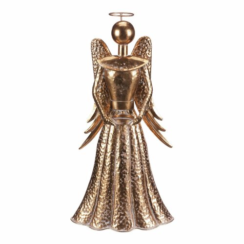 Decorație metalică de Crăciun Înger 49 cm, pahar pentru ceai, lumânare, auriu