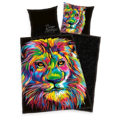 Saténové povlečení Bureau Artistique - Colored Lion, 140 x 200 cm, 70 x 90 cm