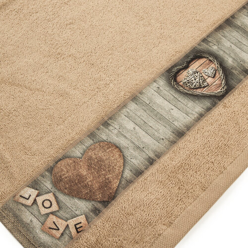 Prosop de mâini Hearts maro, 50 x 100 cm