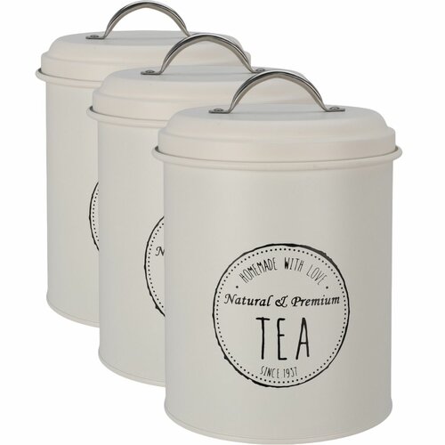 Set de cutii metalice Excellent Houseware pentrualimente 13,5 x 18 cm, 3 buc., crem