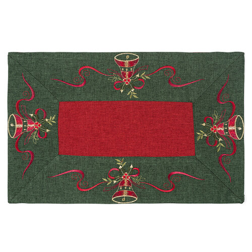 Obrus świąteczny Dzwonki zielona lamówka, 30 x 45 cm