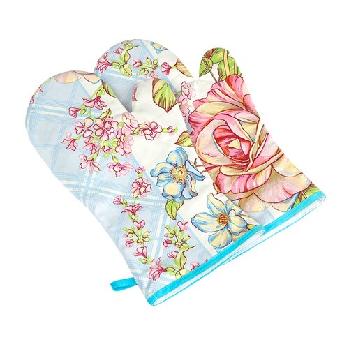 Bellatex Rokavice za žar Růže - svetlo modra,roza, 22 x 46 cm, 2 kos