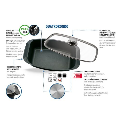 Elo 90932 Osnovna posoda za peko s steklenimpokrovom Quatrorondo 40 x 22 cm