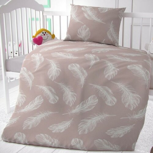 Set lenjerie de pat din bumbac Kvalitex Shelby pentru copii, bej, 90 × 135 cm, 45 × 60 cm
