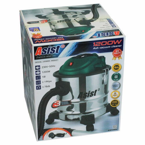 Asist AE7AF120IN18 Пилосос для золи з функцією самоочищення, 1200 Вт, 18 л