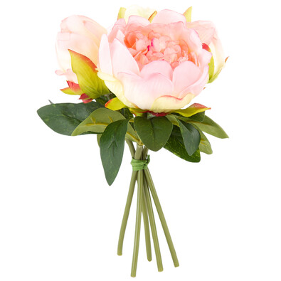 Buchet de flori artificiale Bujori roz deschis, 24 cm