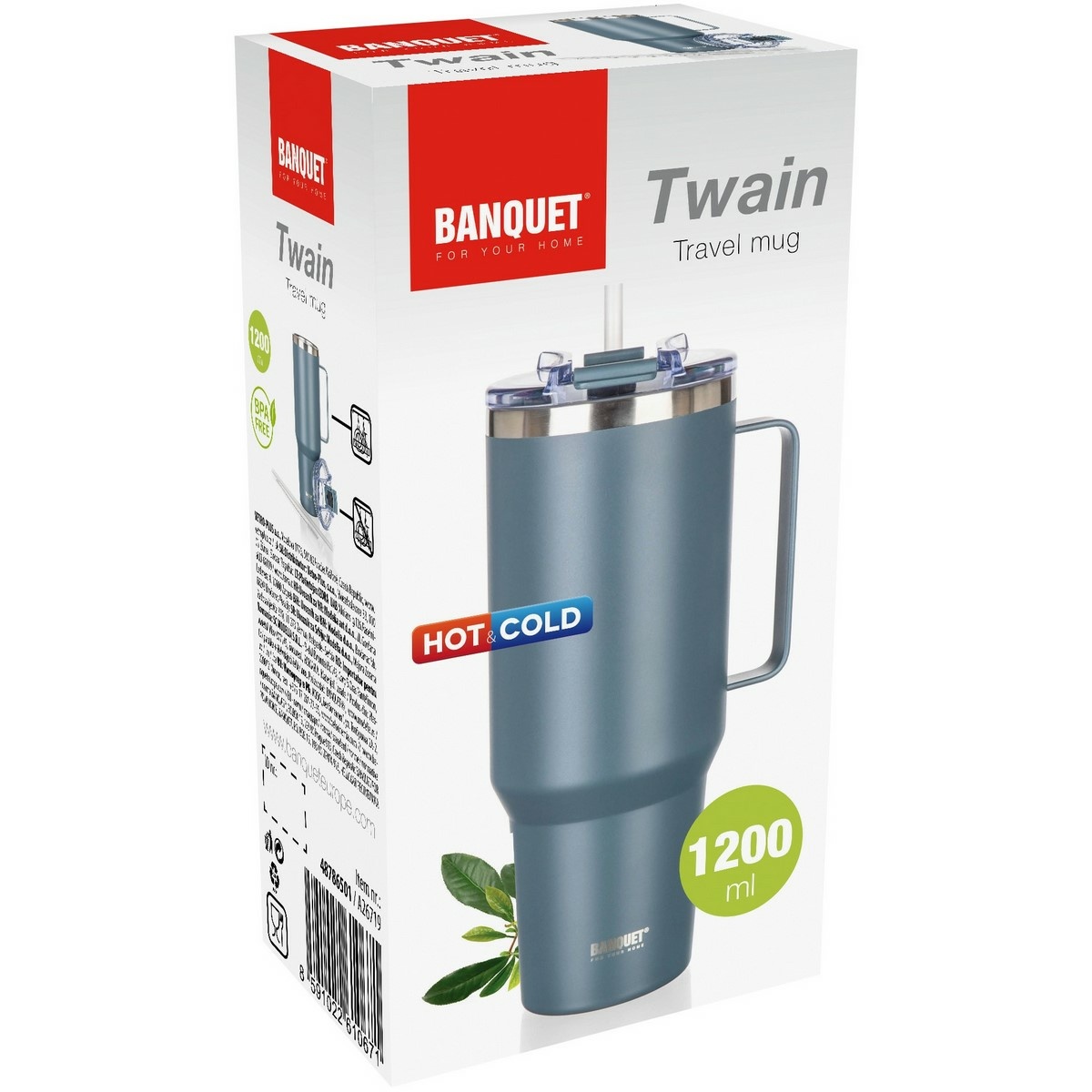 Banquet Termohrnček nehrdz. s uchom Twain 1200 ml, tmavosivá