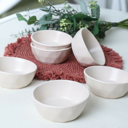 Set de 6 boluri din ceramică Facetta 12 cm, crem