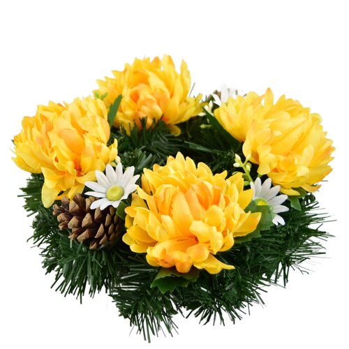 Coroană funerară Crizanteme galbene, 20 cm