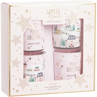 Sada vonných svíček Winter Fun, vůně PinkFairytale 40 g, 4 ks