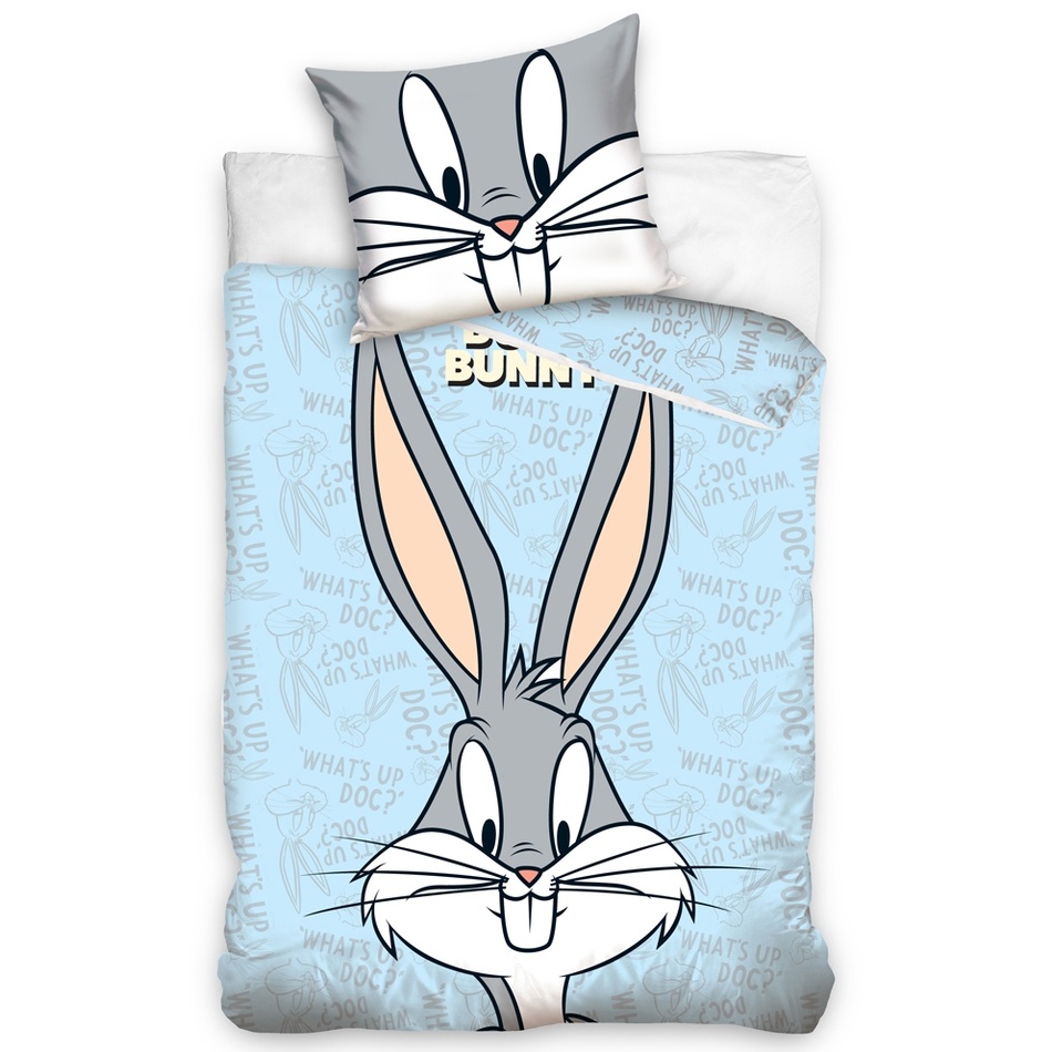 Tiptrade Detské bavlnené obliečky do postieľky Králiček Bugs Bunny modrá, 100 x 135 cm, 40 x 60 cm