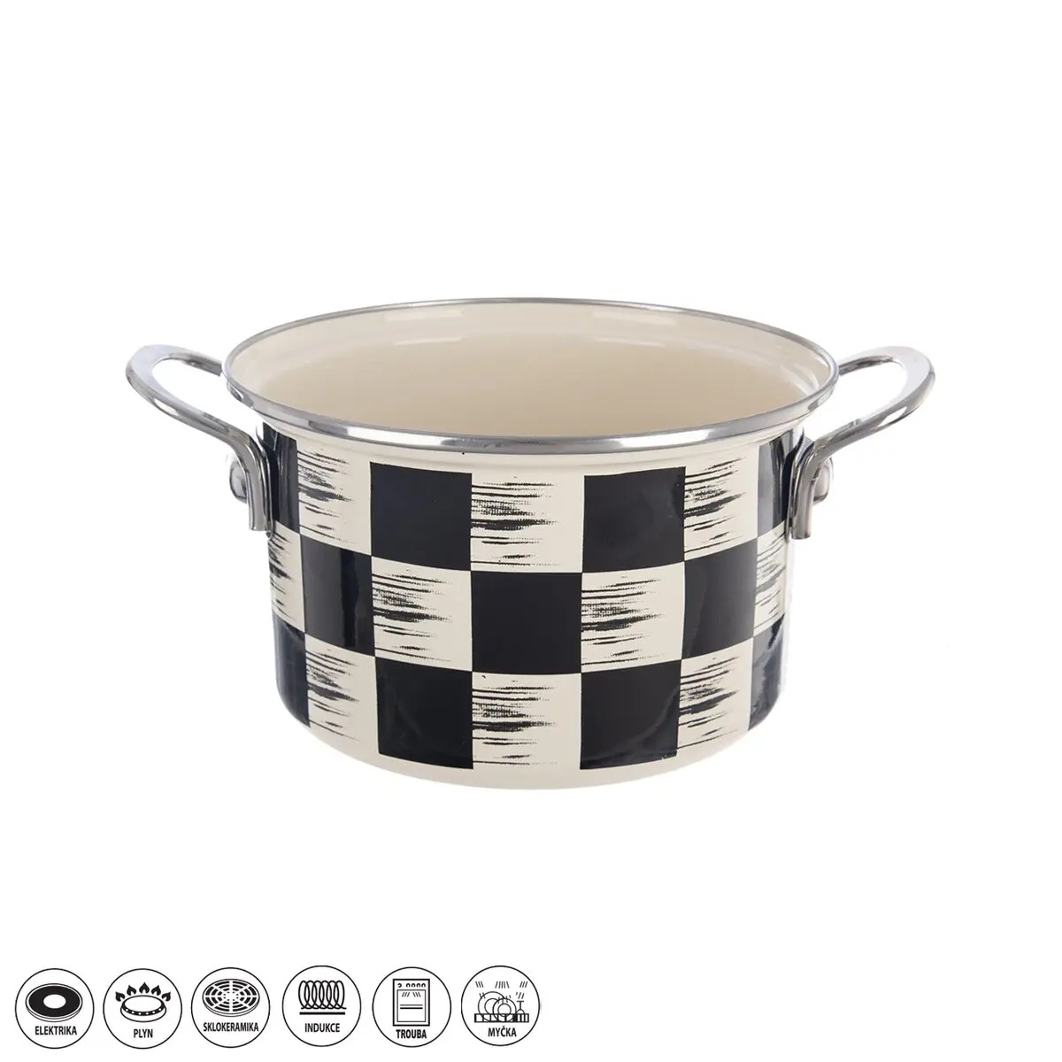 Orion zománcozott edény Chessboard Lem , 2 l,átmérő 18 cm.