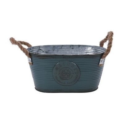 Übertopf aus Metall Natur 24 x 12 x 14 cm, dunkelgrüne Patina