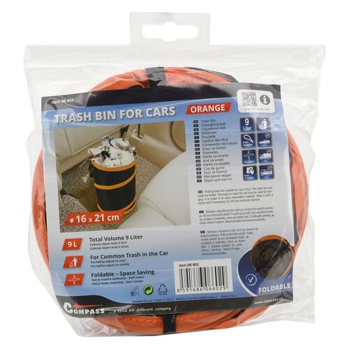 Coș de gunoi pliabil Compass Orange, 9 l