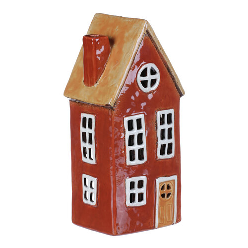 Suport lumânare Casă roșu, ceramică,1 x 9 x 23 cm