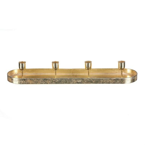 Metalowy świecznik na 4 stożkowe świece, owalny,złoty, 43 x 10 x 6 cm
