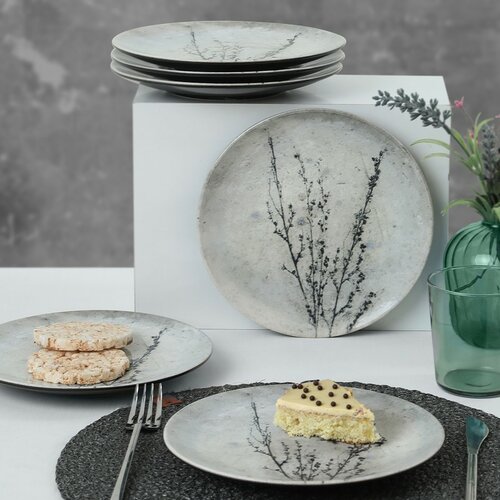 Set mit 6 Keramik-Desserttellern Stone Bloom, 20 cm