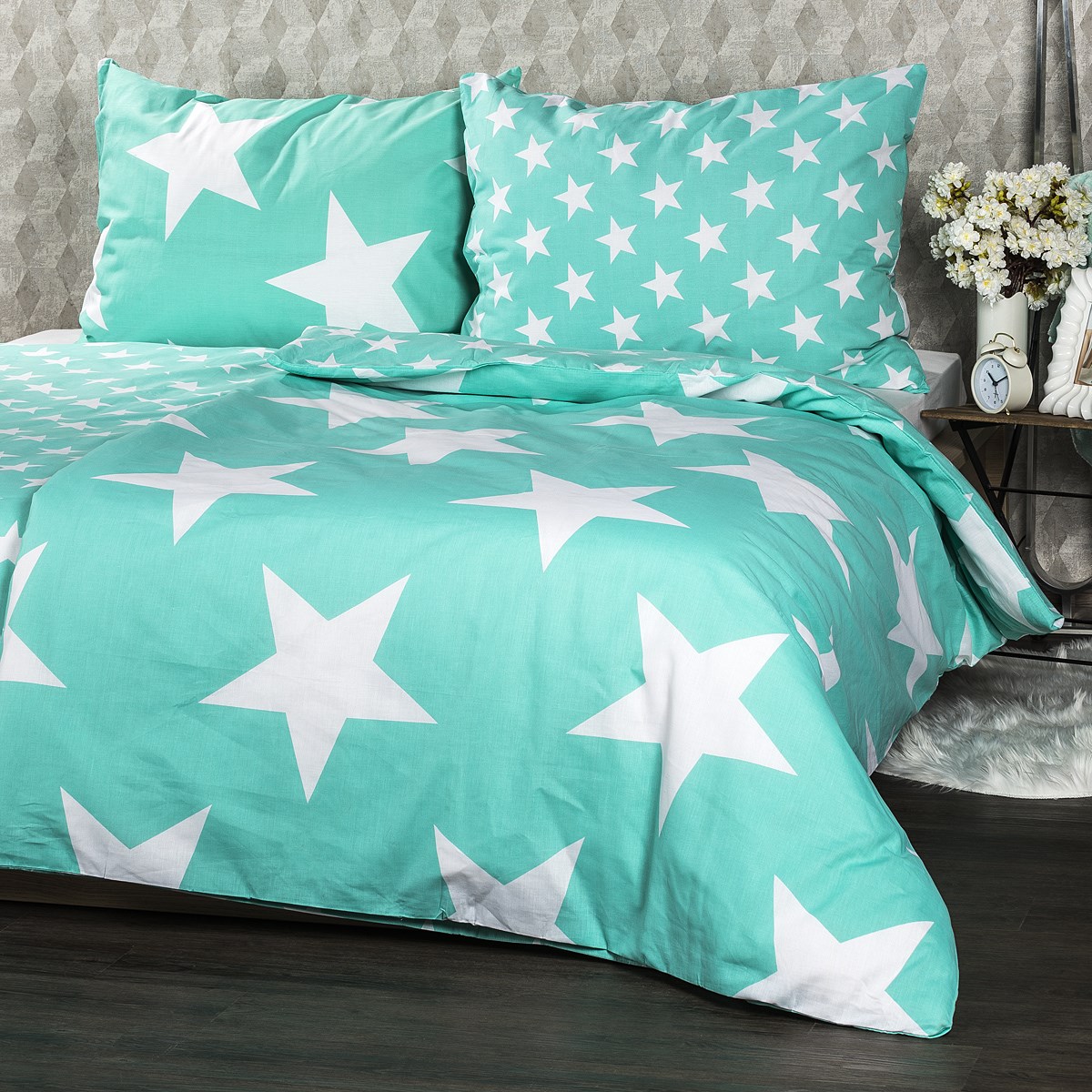 JAHU Bavlnené obliečky New Stars mint, 140 x 200 cm, 70 x 90 cm