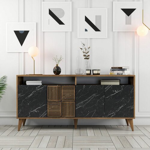 Dulap Milan Walnut and Black Marble