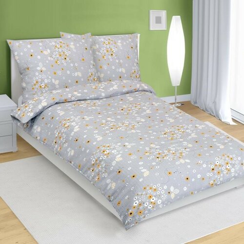 Bellatex Krepp-Bettwäsche Blume Grau, 140 x 200 cm, 70 x 90 cm
