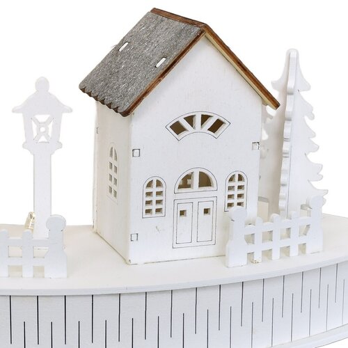 Decorație luminoasă din lemn cu LED-uri, sat cubiserică, 40 x 14 x 20 cm, semicirculară