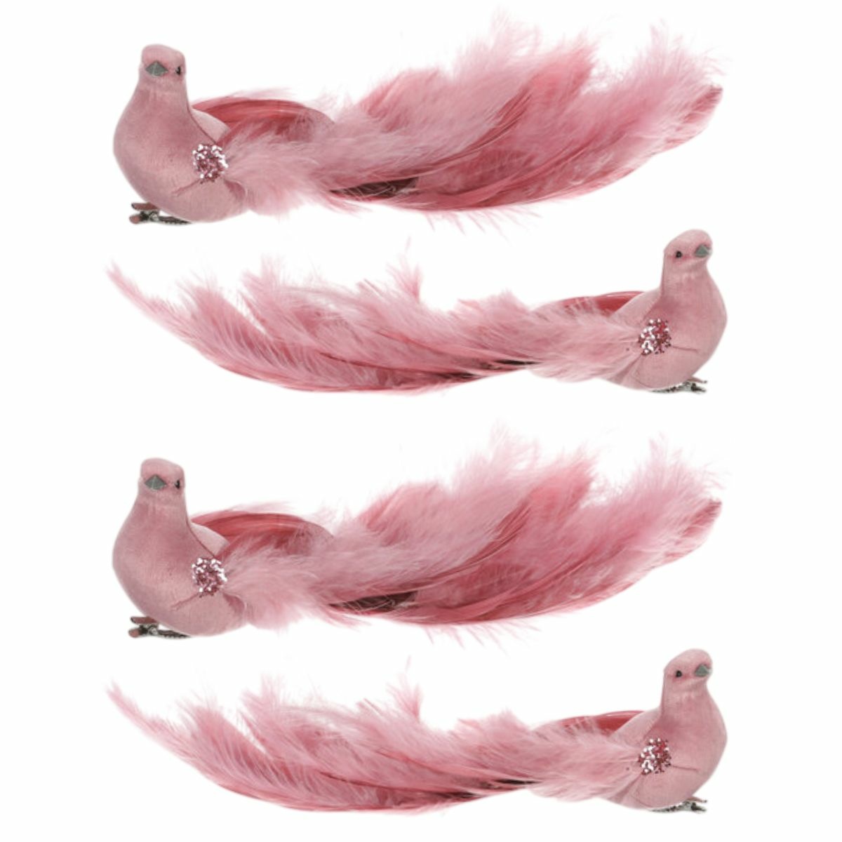 Fotografie Růžový páv s klipem, 25 x 8 x 6 cm, sada 4 ks