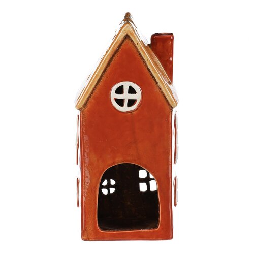Suport lumânare Casă roșu, ceramică,1 x 9 x 23 cm
