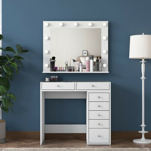 Verona White üveglapos kozmetikai asztal