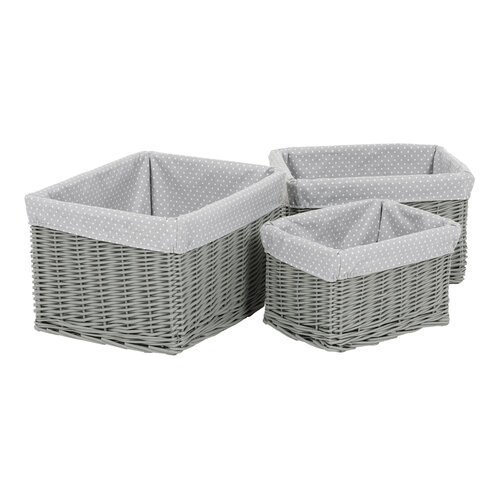 Komplet pletenih košar za police s tkanino Sivapikica, 3 kos, 3 velikosti, 48 x 25 x 39 cm