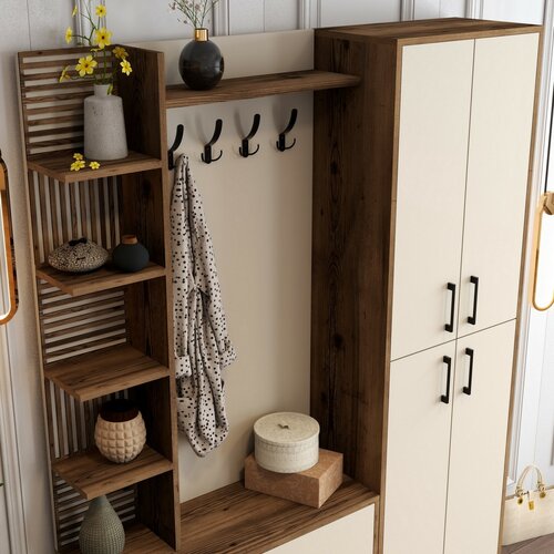 Vešiak na kabáty s botníkom, policami a skriňouViyana Walnut and Cream