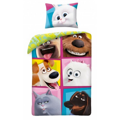 Lenjerie de pat din bumbac, pentru copii, TheSecret Life of Pets, verde, 140x200 cm, 70 x 90 cm