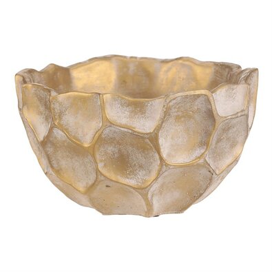 Beton-Übertopf Wabe – runde Schale, Größe M, beige-goldfarben