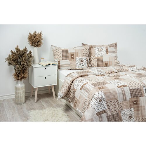 Stanex Krepp-Bettwäsche Patchwork beige, 140 x 200 cm, 70 x 90 cm