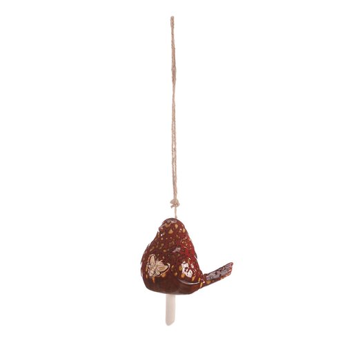 Keramični obesni zvonček Ptáček, rjava, 13 x 45 x9 cm