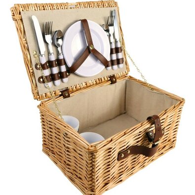Arôme Coș de picnic pentru 4 persoane Natur, 40 x28 x 20 cm