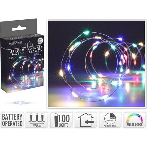 Silver lights  fényhuzal időzítővel 100 LED, színes, 495 cm