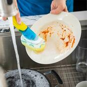 Scrub Daddy Dish Daddy houbička na mytí nádobí, s rukojetí a dávkovačem saponátu