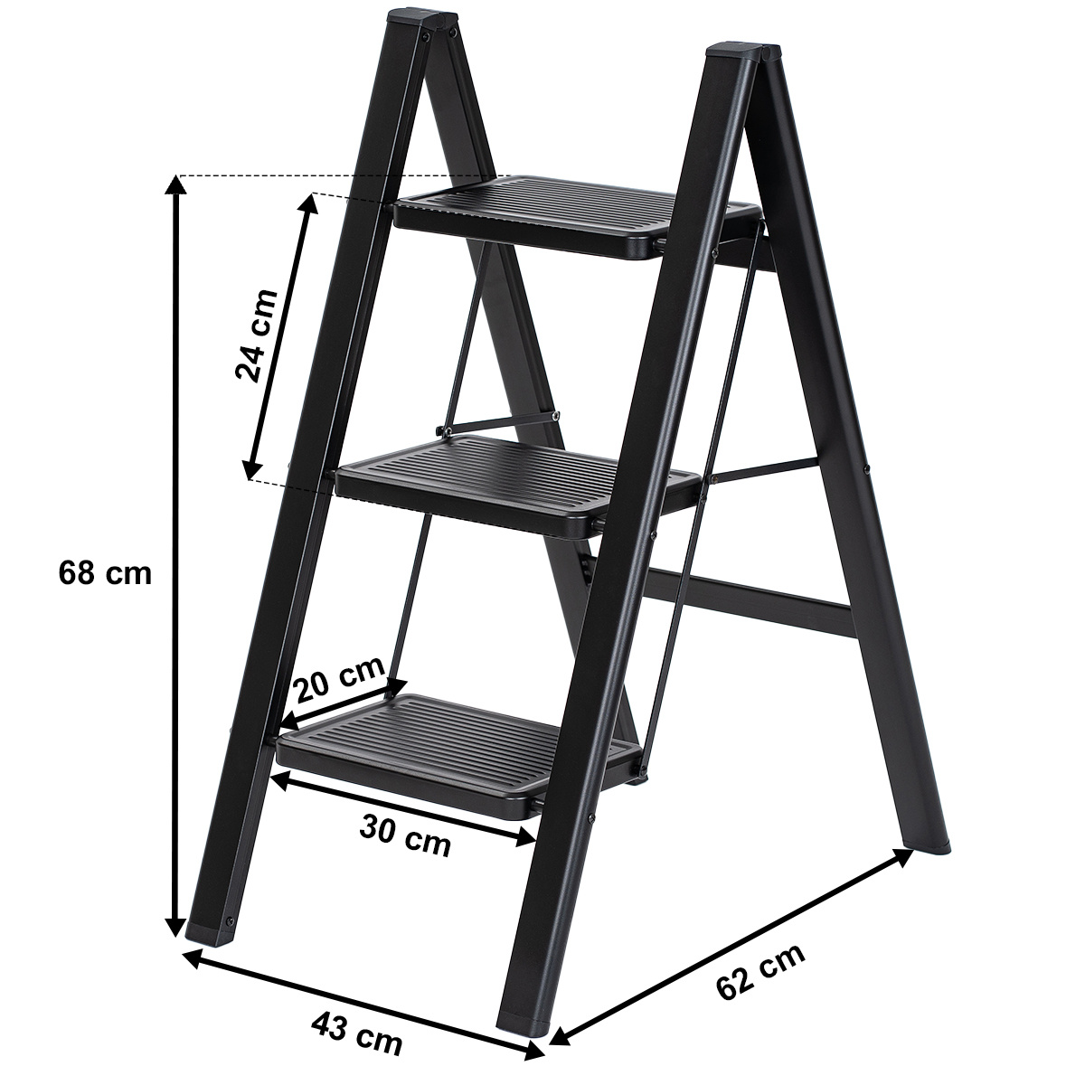 4Home Skladacie oceľové schodíky Steel, 3 stupne, čierna
