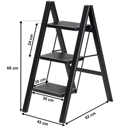 4Home Klappbare Stahltrittleiter Steel, 3 Stufen, Schwarz
