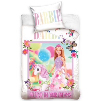 Бавовняна постільна білизна для дитячого ліжечка «Барбі та єдиноріг», 100 x 135 см, 40 x 60 см