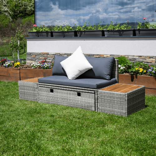 Set rattan de grădină DEBRA, gri/natural/crem
