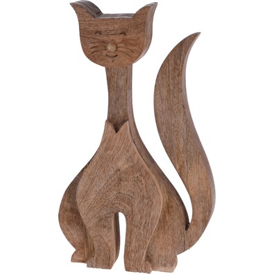 Dekoratívna drevená mačka, 34 cm
